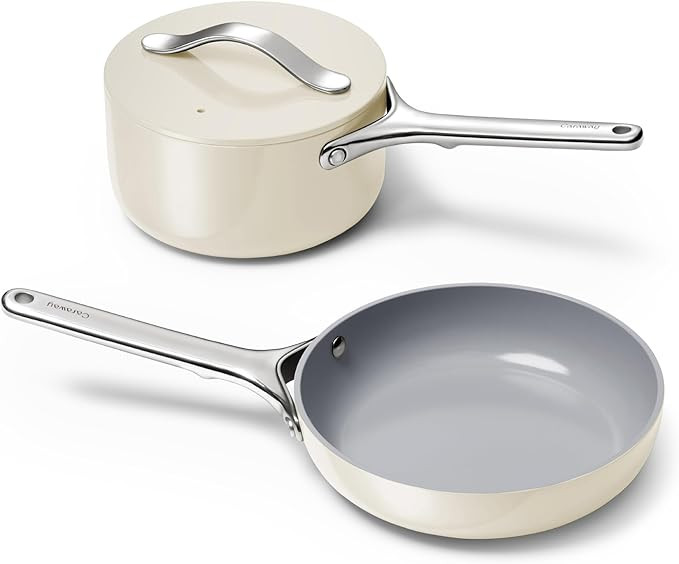 Caraway Mini Cookware Set - Non-Stick Ceramic Fry Pan (1.05 qt, 8") Sauce Pan (1.75 qt) & Storage... | Amazon (US)