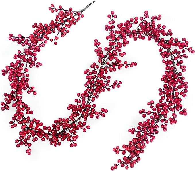 TURNMEON 6 Foot Christmas Red Berry Garland Christmas Decorations 756 Red Berry Thick 108 Branch ... | Amazon (US)