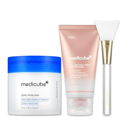 medicube Clarify-to-Glow Masking Set: Zero Pore Pad 2.0, Collagen Glazed Milky Daytime Wrapping Mask | for Exfoliation and Pore Care with LHA, BHA | Quick & Easy Glow Care for Plumped Skin | Amazon (US)