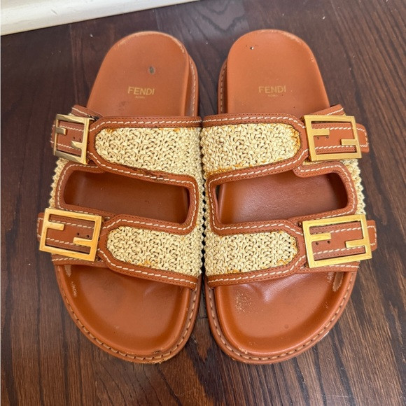 Fendi Raffia Vitello Slide Sandals | Poshmark