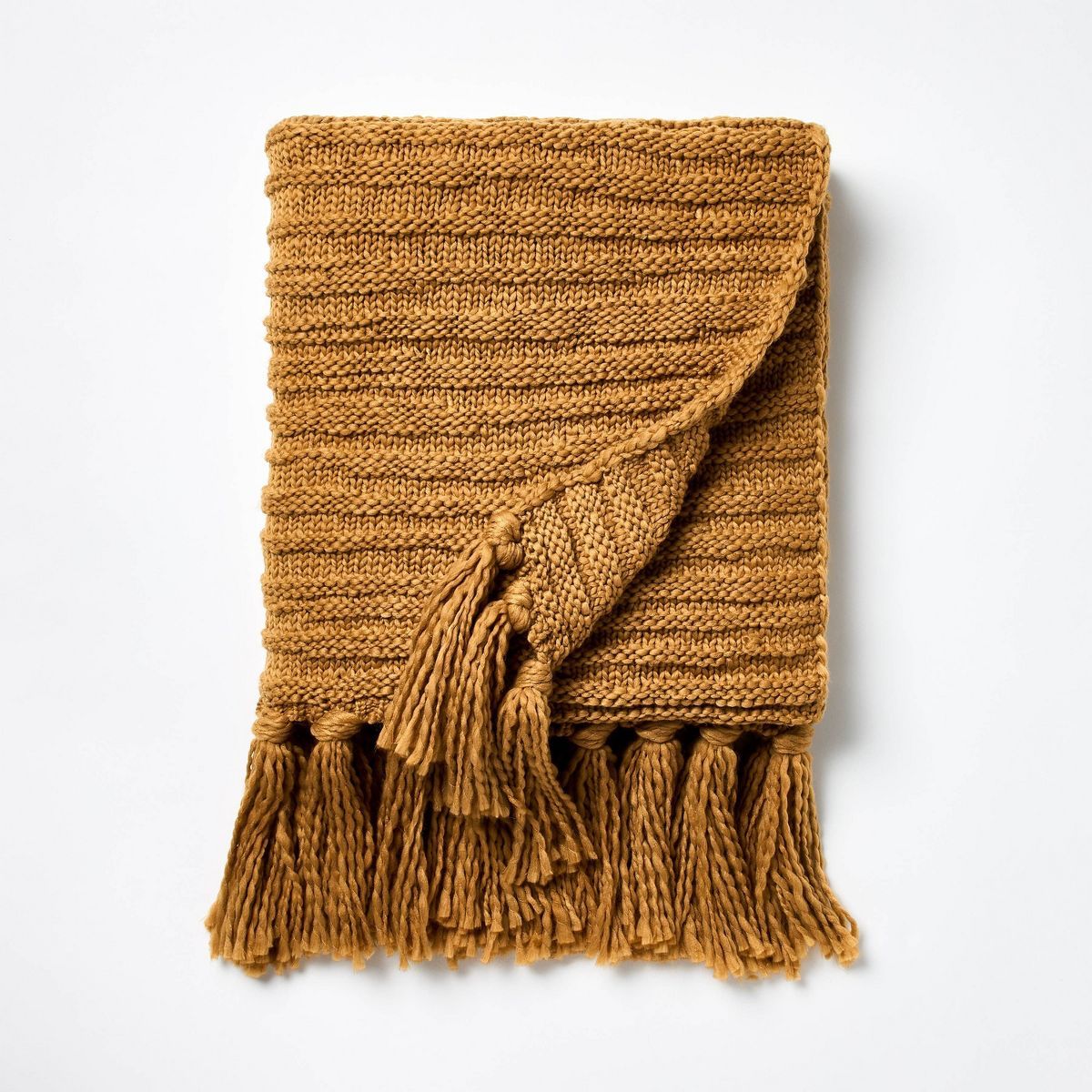 Raised Striped Chunky Knit Throw Blanket Dark Tan - Threshold™ designed with Studio McGee | Target