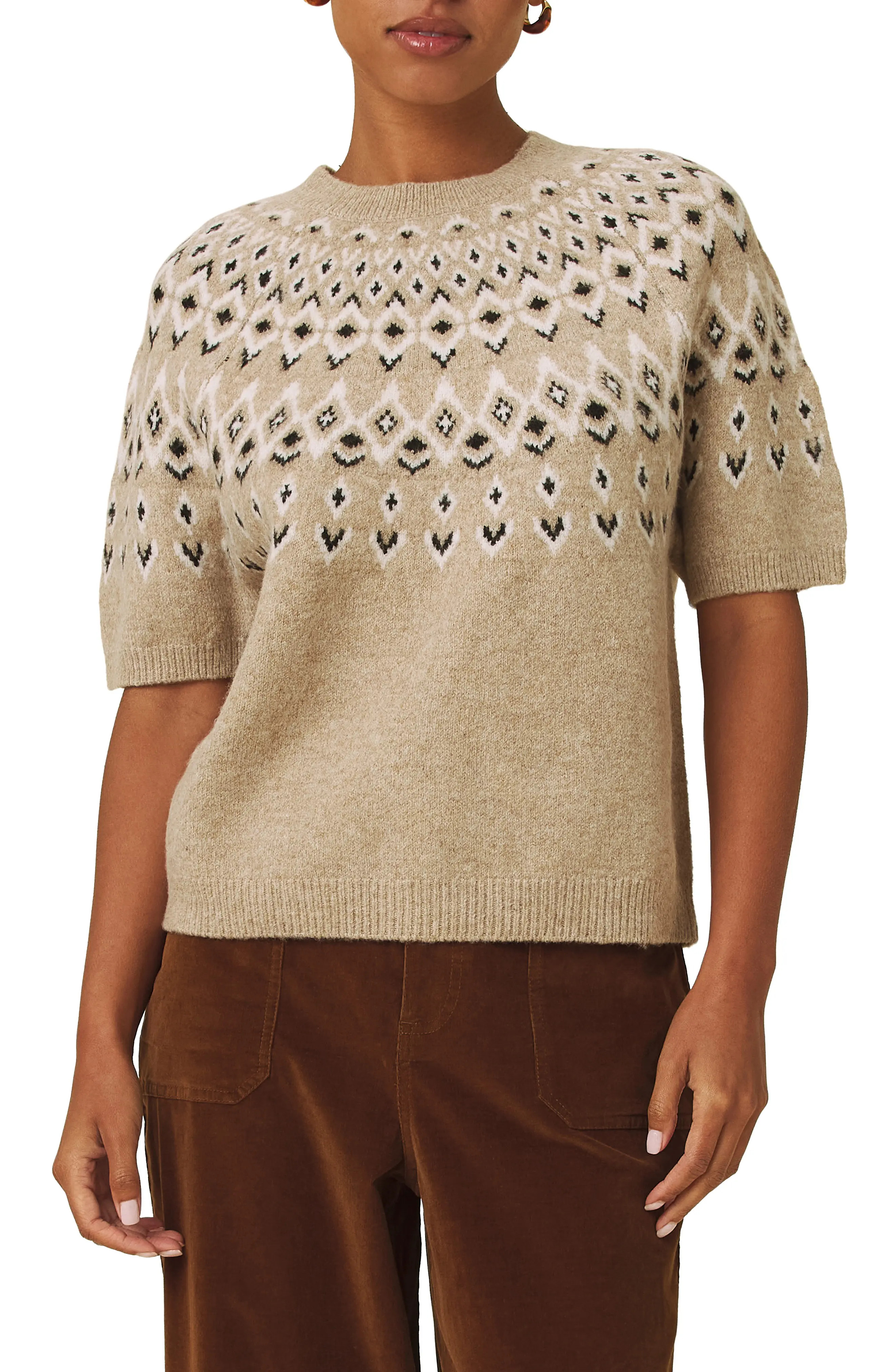 Fair Isle Short Sleeve Sweater (Women) | Nordstrom | Nordstrom