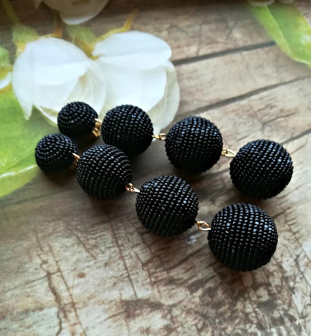 Bon Bon Earrings. Ball Drop Earrings. Bonbons Earrings Ball Drop Earrings, Black Color Beads Dang... | Etsy (US)