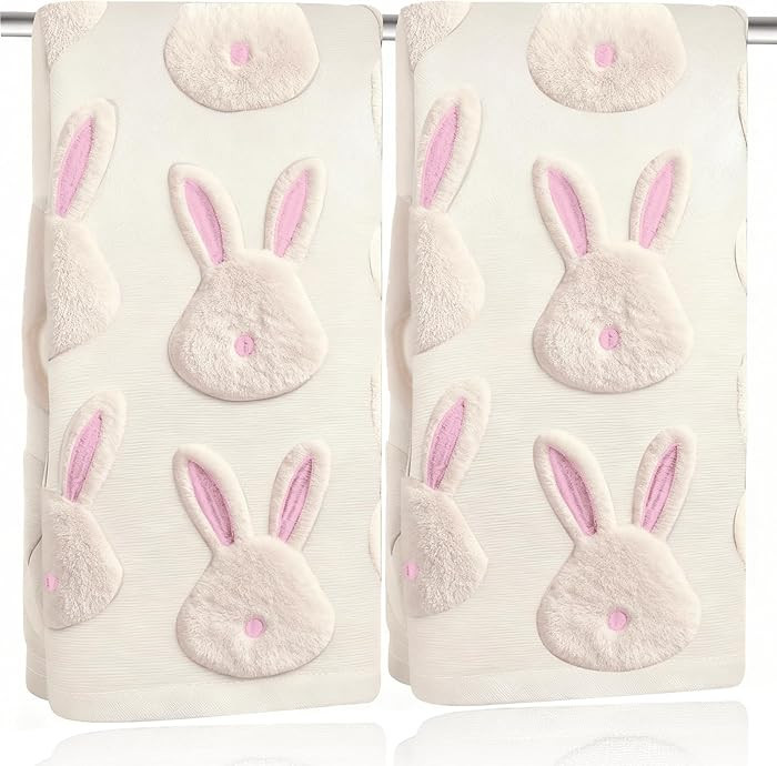 2pcs Easter Bunny Hand Towels Set 100% Cotton Soft Absorbent Spring Bathroom Hand Towels 14x29 In... | Amazon (US)