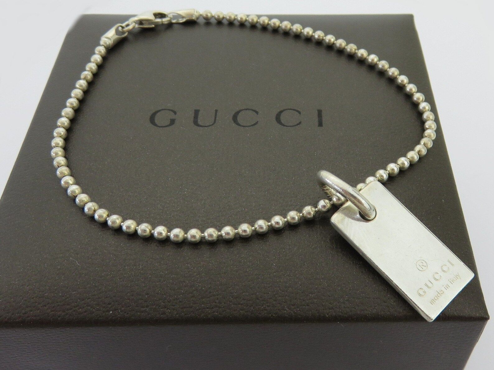 Gucci Sterling Silver Logo Bar Ball Chain Bracelet | Etsy | Etsy (US)