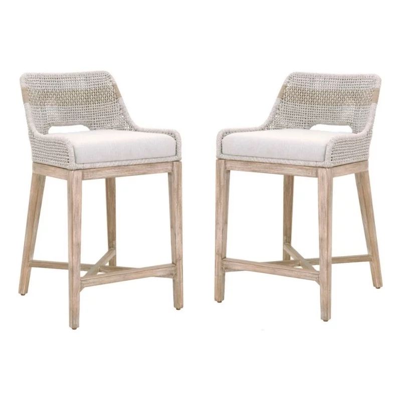 Home Square Transitional Beige 2 Piece Flat Rope Wood Frame Counter Stool Set | Walmart (US)
