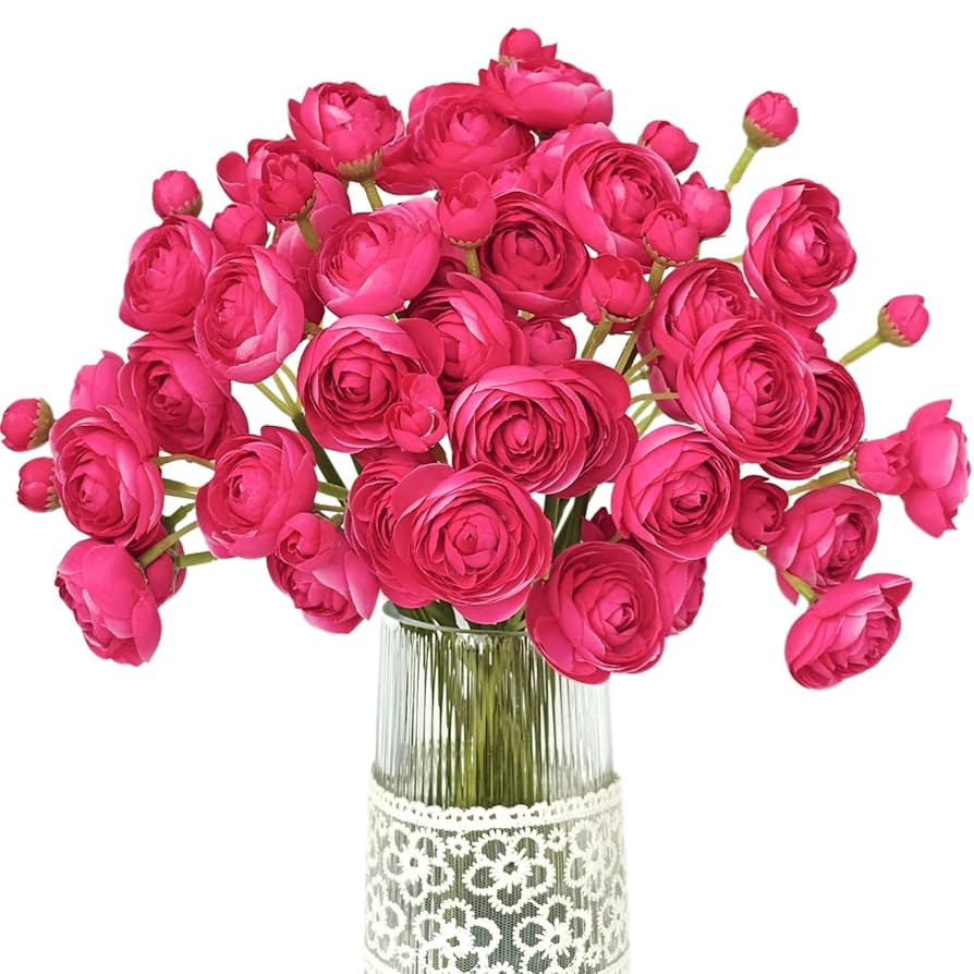 Letjolt Ranunculus Artificial Flower ROSEO Pink Silk Flowers Faux DIY Bouquet for Wedding Engagem... | Amazon (US)