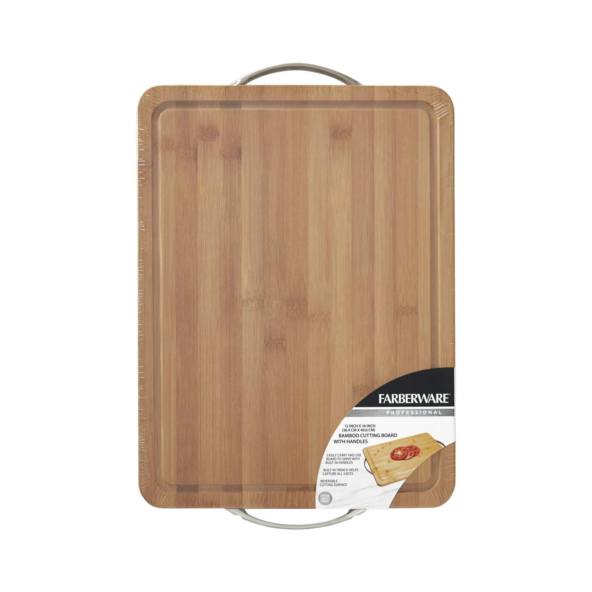 Farberware 12-inch x 16-inch Bamboo Cutting Board with Metal Handles | Walmart (US)