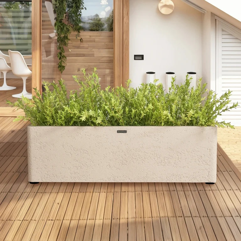 TerraDeco 31 Inch Rectangular Concrete Planter,Durable All-Weather Use with Drainage Holes,Large ... | Walmart (US)
