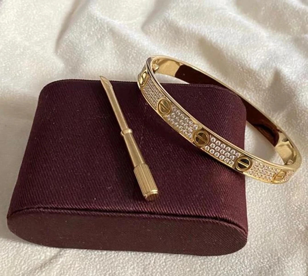 Pave Diamond Love Bracelet  Premium Quality  Gold Rose - Etsy | Etsy (US)