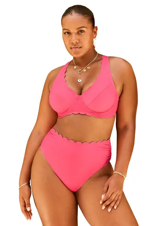 Swimsuits for All Scallop Trim Underwire Bikini Top in Coral Pink at Nordstrom, Size 20 | Nordstrom
