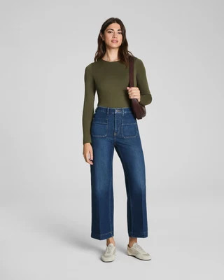 SPANXshape®  Authentic 360 Cropped Wide Leg Jeans with Patch Pockets | Spanx