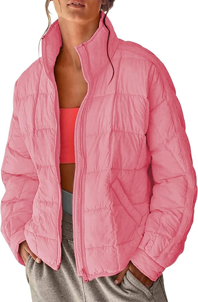 Xiaoxuemeng Womens Quilted Puffer Jacket Zip Up Lightweight Padded Coat Outwear | Amazon (US)