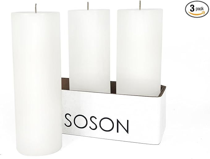 Simply Soson Set of 3 White Pillar Candles 3x8 inches - Unscented Large Candle - Tall Candles Bul... | Amazon (US)
