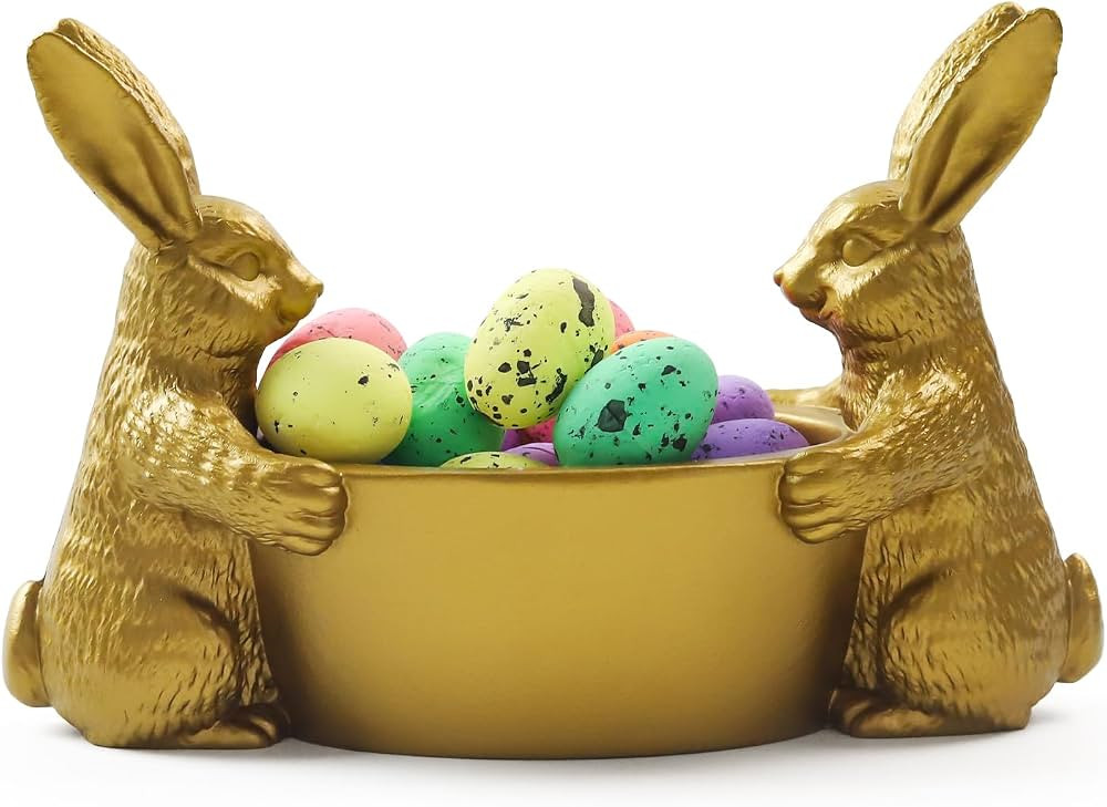 Bunny Easter Candy Dish, Gold Rabbit Bunny Figurines Decor, Resin Easter Decorative Candy Bowl Sp... | Amazon (US)