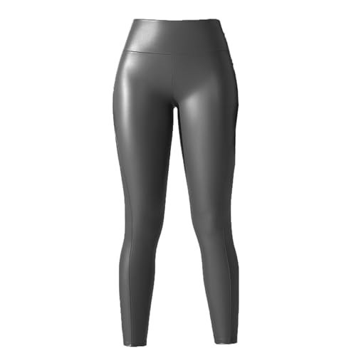 Fldy Matte Faux Leather Leggings for Women High Waisted Stretchy Yoga Pants Butt Lifting Workout Pants Sexy Club Tights Grey X-Large | Amazon (US)