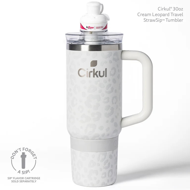Cirkul 30oz Travel StrawSip Double-Wall Insulated Stainless Steel Tumbler with Handle, Cream Leop... | Walmart (US)