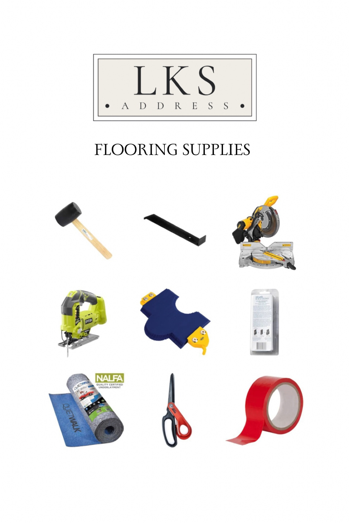 All of the supplies we used to install our floating engineered hardwood flooring 
