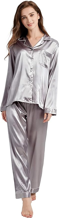 TONY AND CANDICE Women's Classic Satin Pajama Set Sleepwear Loungewear | Amazon (US)