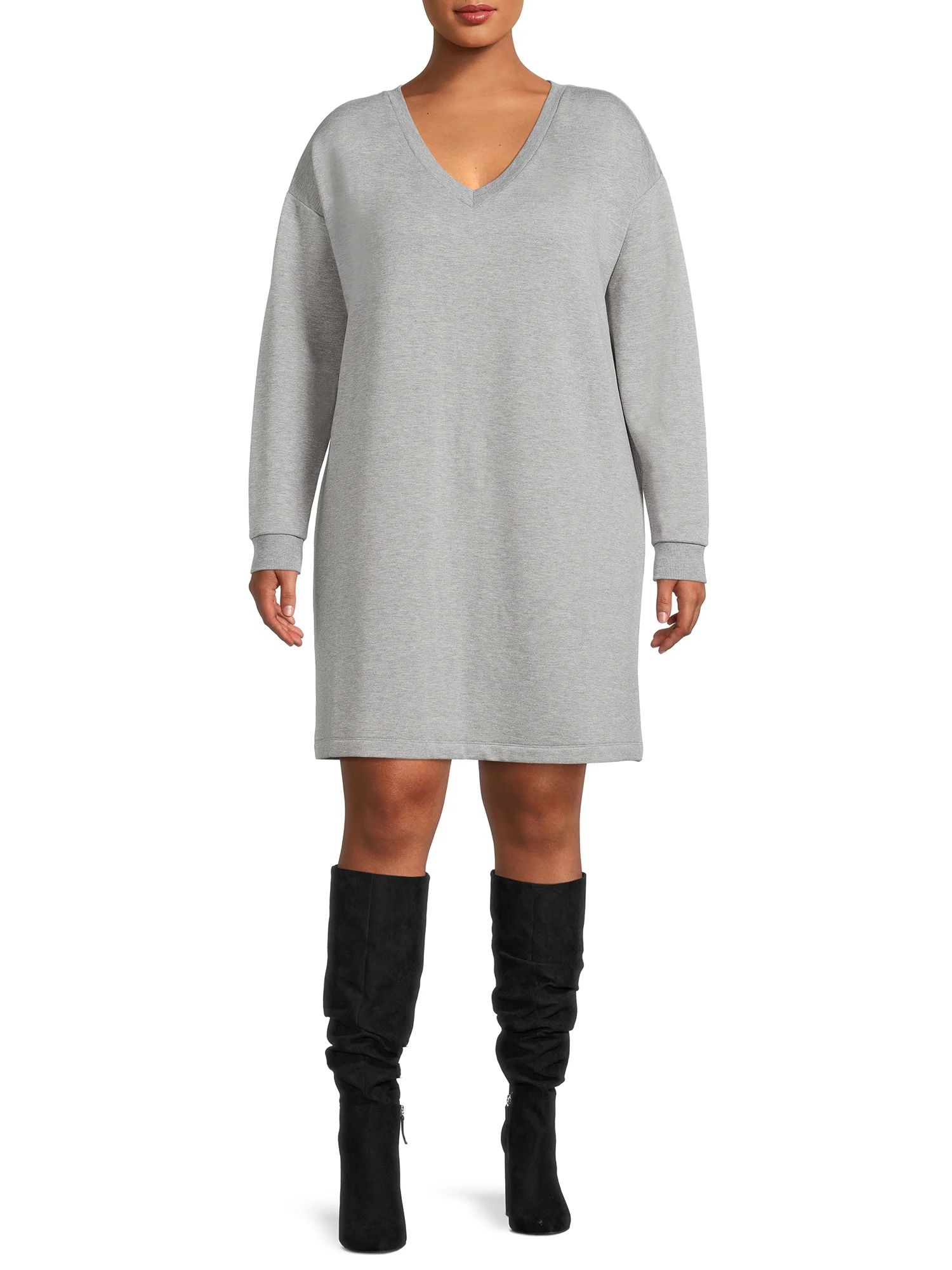 Terra & Sky Women's Plus Size Plush V-Neck Dress | Walmart (US)