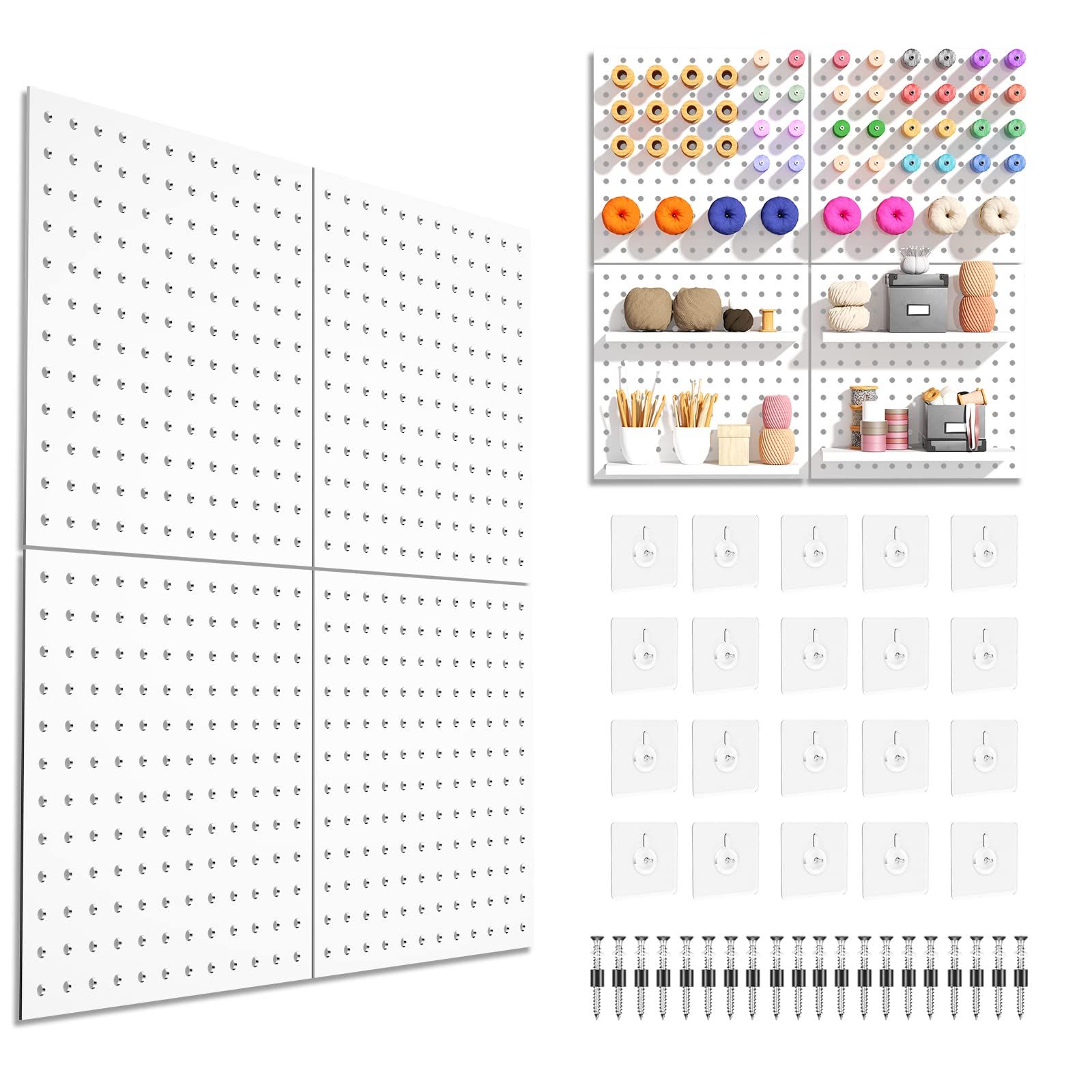 Pegboard，Peg Board,Pegboard Wall Organizer with self-Adhesive Hooks, No Drilling to Wall,Peg Boards  | Amazon (US)