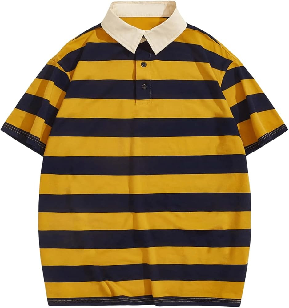 Verdusa Men's Striped Button Front Casual Shirt Collared Short Sleeve Summer Tops | Amazon (US)