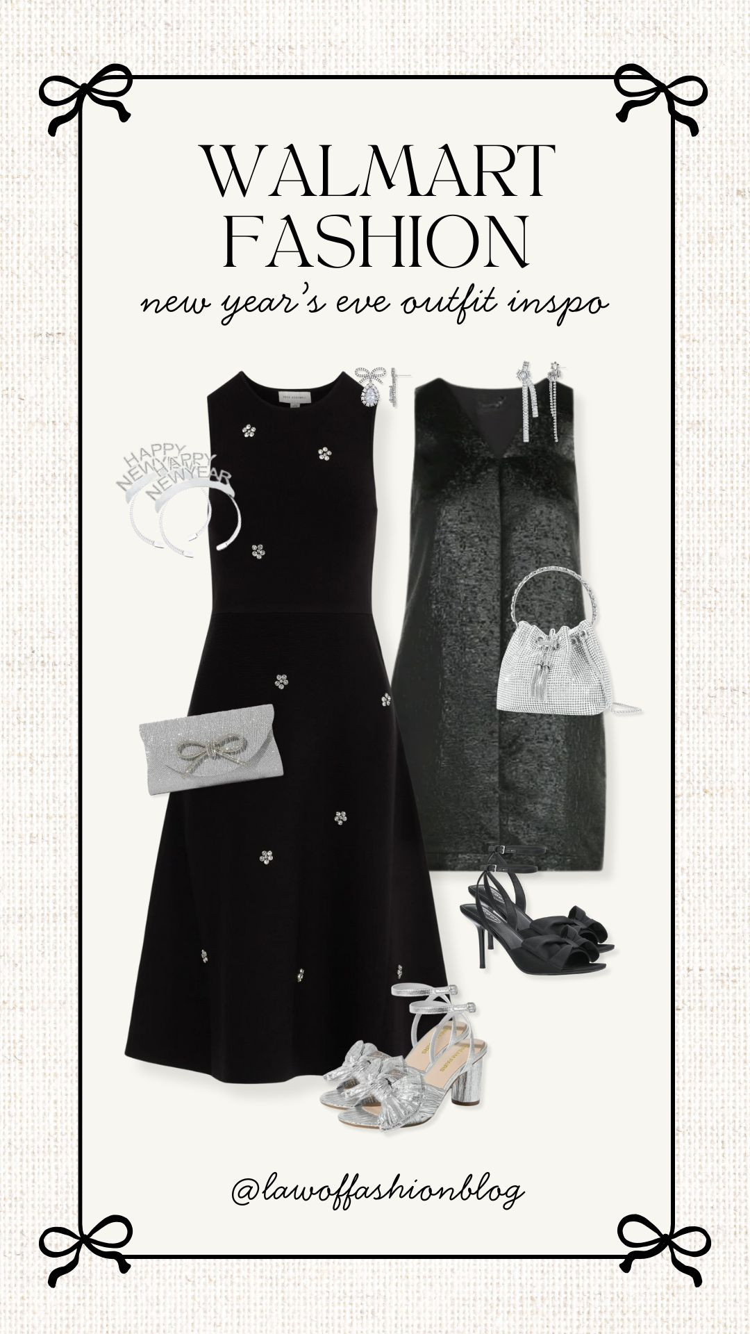 New Year's Eve outfit inspo all from Walmart 🪩 holiday outfit inspo, NYE party, holiday party, event style, silver accessories, black dress, affordable women's fashion finds, Walmart fashion. 

 #LTKHoliday #LTKootd #LTKFindsUnder50