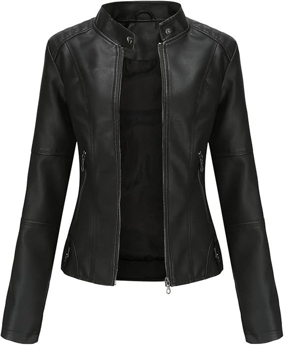 DEAR MODEL Faux Leather Jacket Women Bomber Jacket Women's Belted Motorcycle Jacket | Amazon (US)