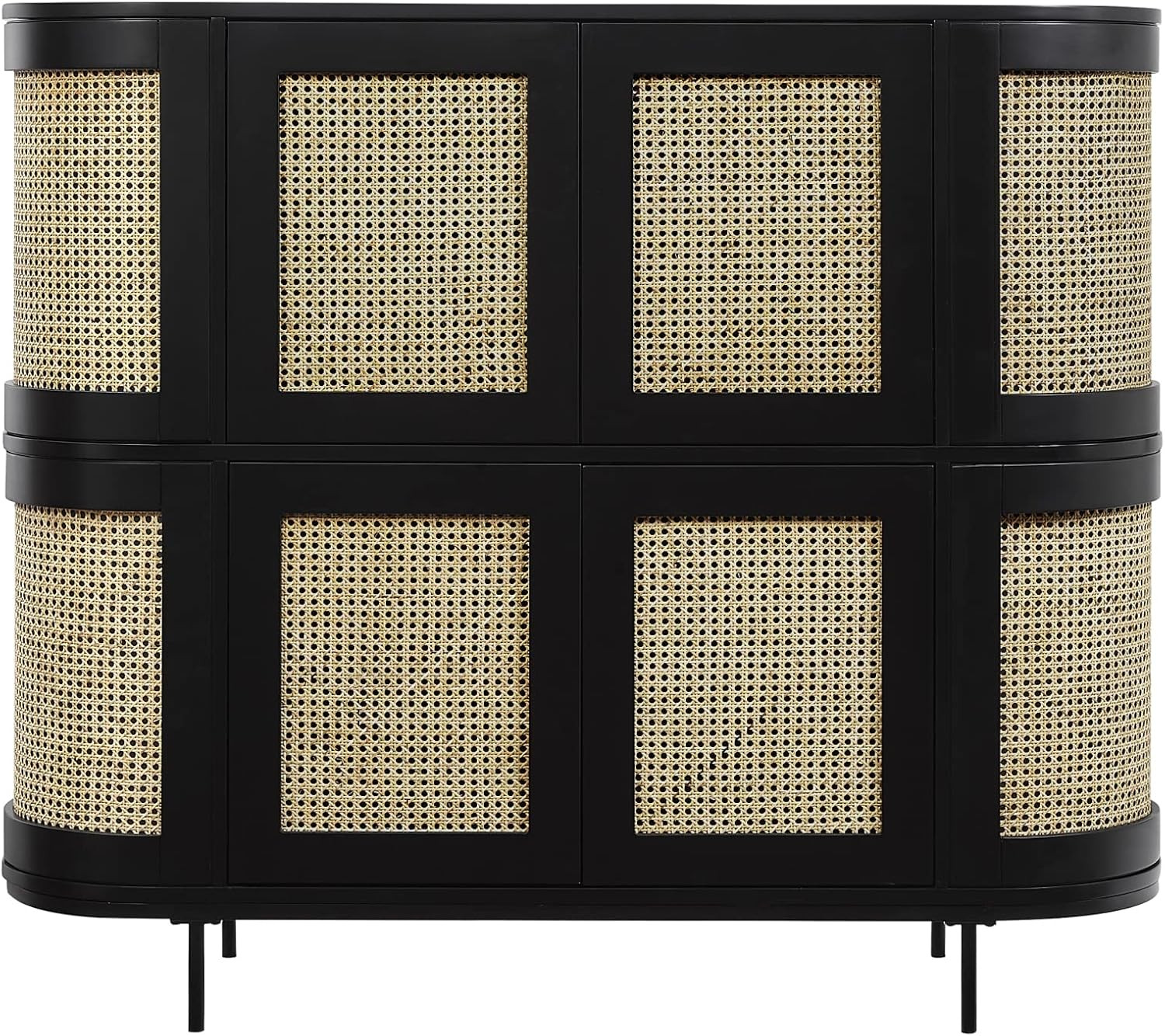 Loft Lyfe Riya Bar Cabinet/Buffet Storage, Rattan Immitation w/Stemware Rack & 5 Bottles Rack,Bla... | Amazon (US)