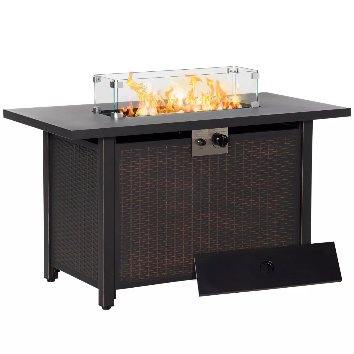 Outsunny 43" Fire Pit Table, Rectangle Propane Fire Table, 50,000BTU, with Glass Wind Guard, Blue... | Target
