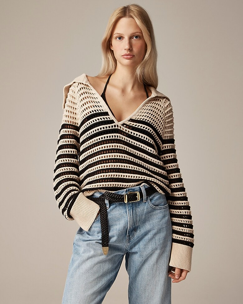 Crochet sailor-collar sweater in stripe | J. Crew US