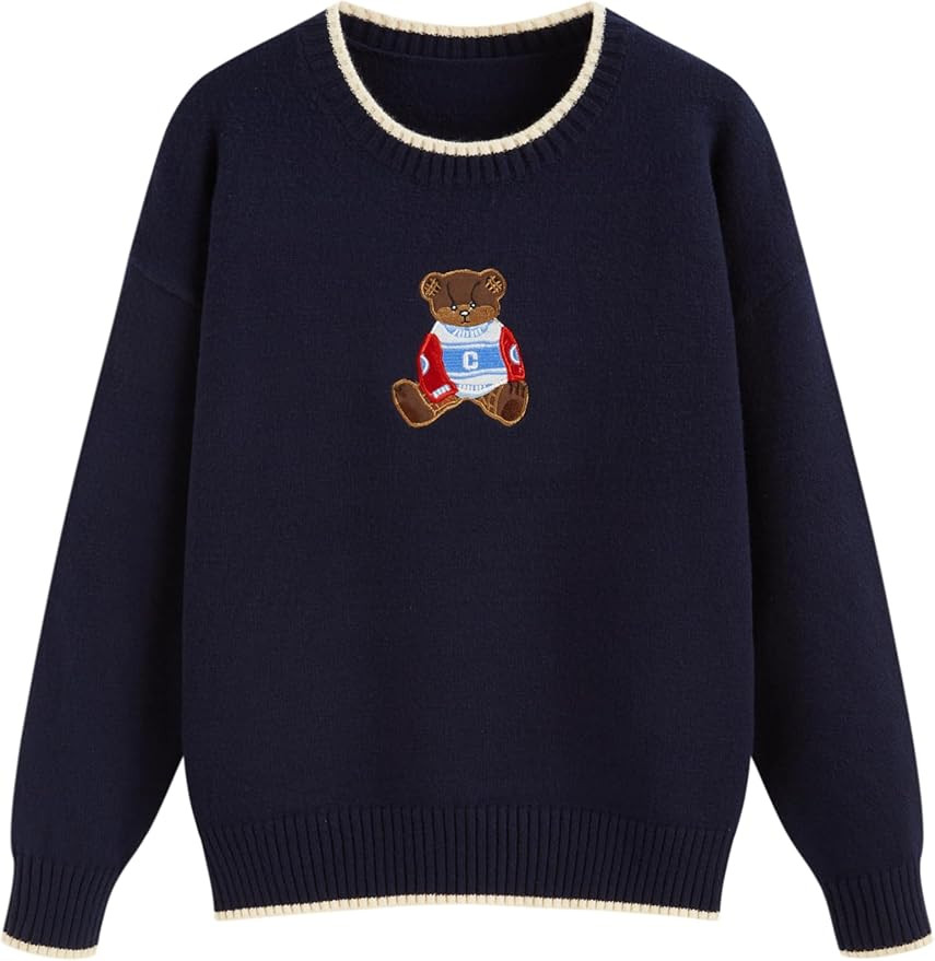 CIDER Women's Fall Sweaters Long Sleeve Cute Sweaters Bear Graphic Crewneck Soft Knit Casual Crop... | Amazon (US)