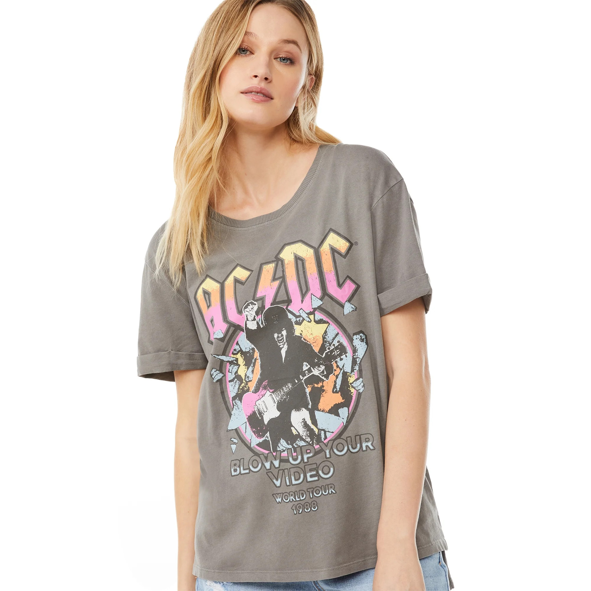 Scoop Women's AC/DC Hi Low Boyfriend T-Shirt | Walmart (US)