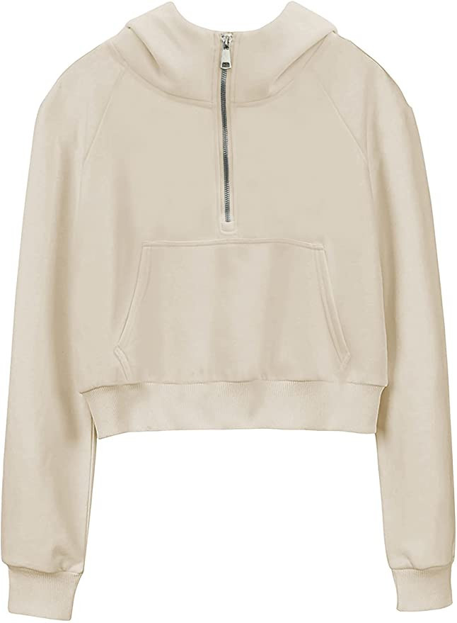 Hooever Women's Hoodies 1/2 Zipper Pullover Sweatshirts Workout Crop Tops Thumb Hole | Amazon (US)