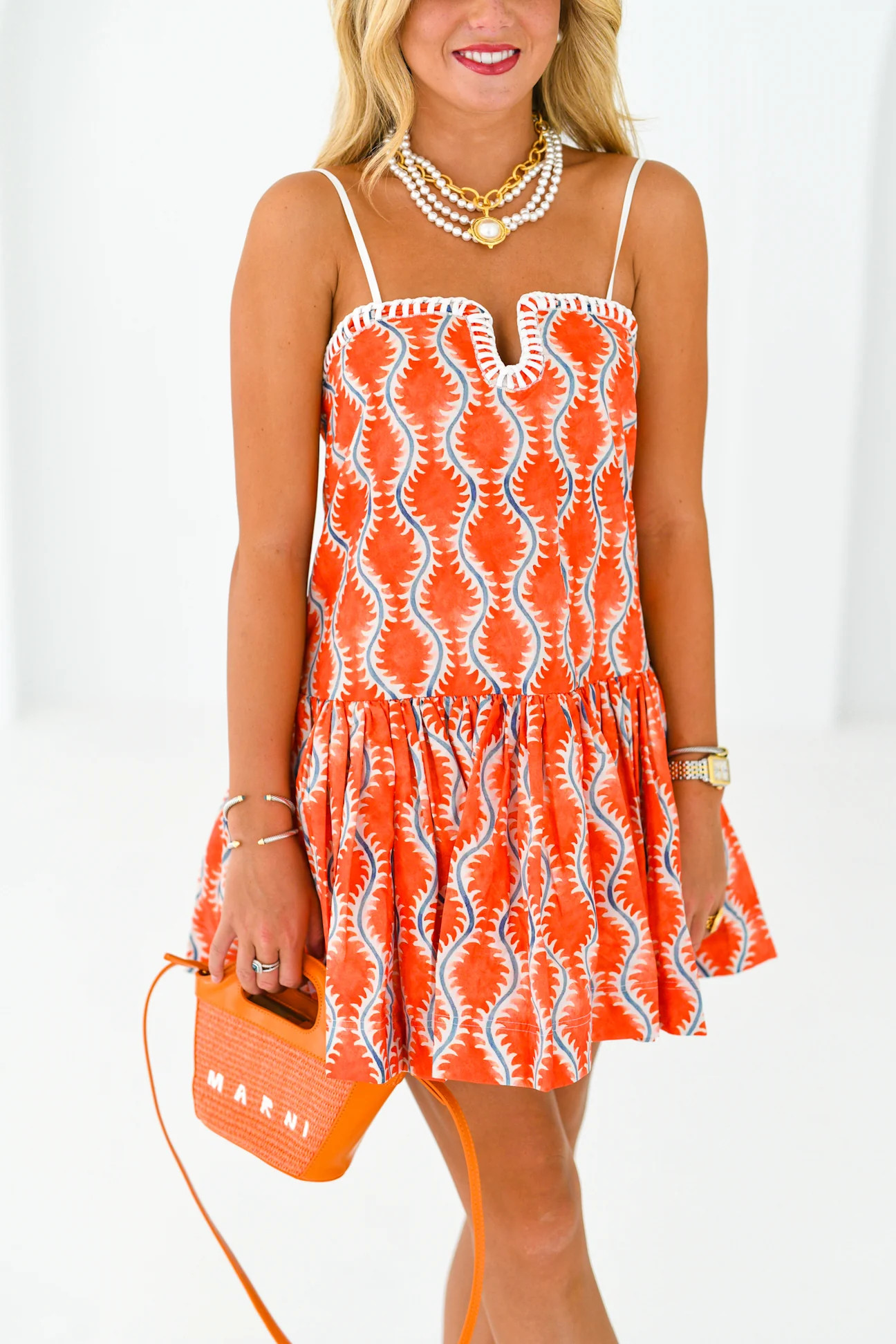 Allie Sweetheart Dress - Orange/Blue | Fancyd Boutiqe