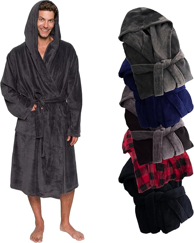 Ross Michaels Mens Robe Hooded Wrap Style - Mid Length Plush Fleece Bathrobe | Amazon (US)