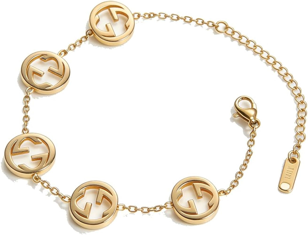 Unique Gold Chain Link Bracelet, Interlocking Letter Logo Design, Stainless Steel Fashion Jewelry... | Amazon (US)