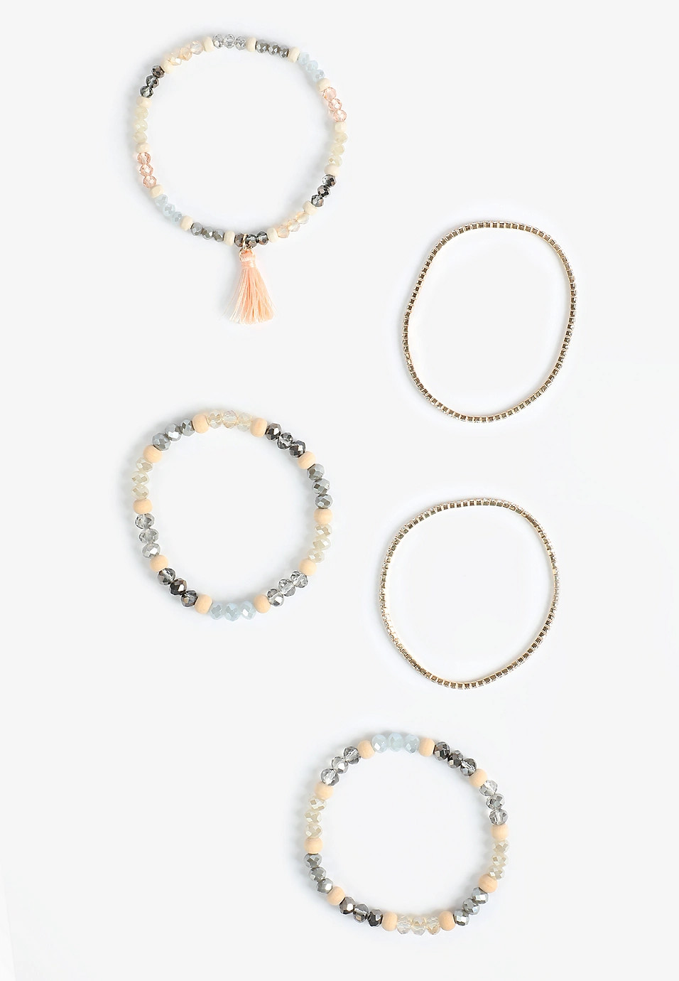 5 Pack Neutral Beaded Stretch Bracelet Set | Maurices