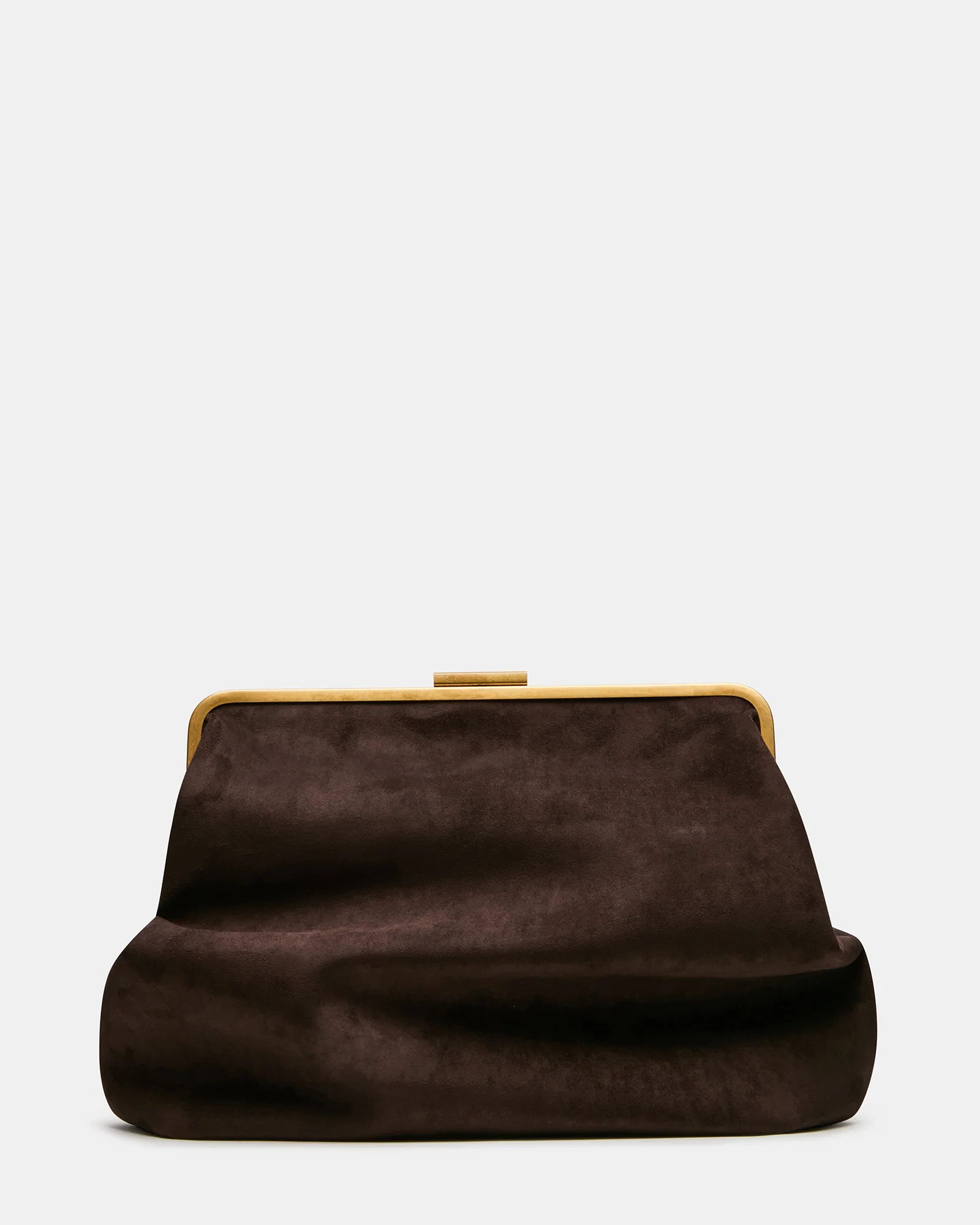 SEFINA Brown Suede Kiss-Lock Oversized Clutch Handbag | Steve Madden (US)