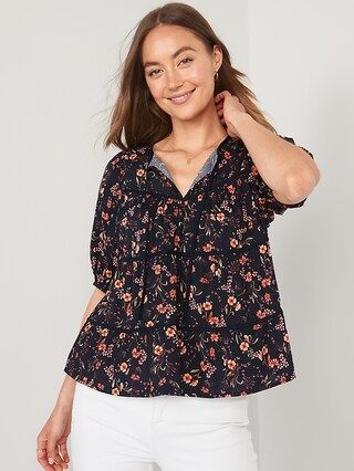 Puff-Sleeve Floral Tiered Swing Blouse for Women | Old Navy (US)