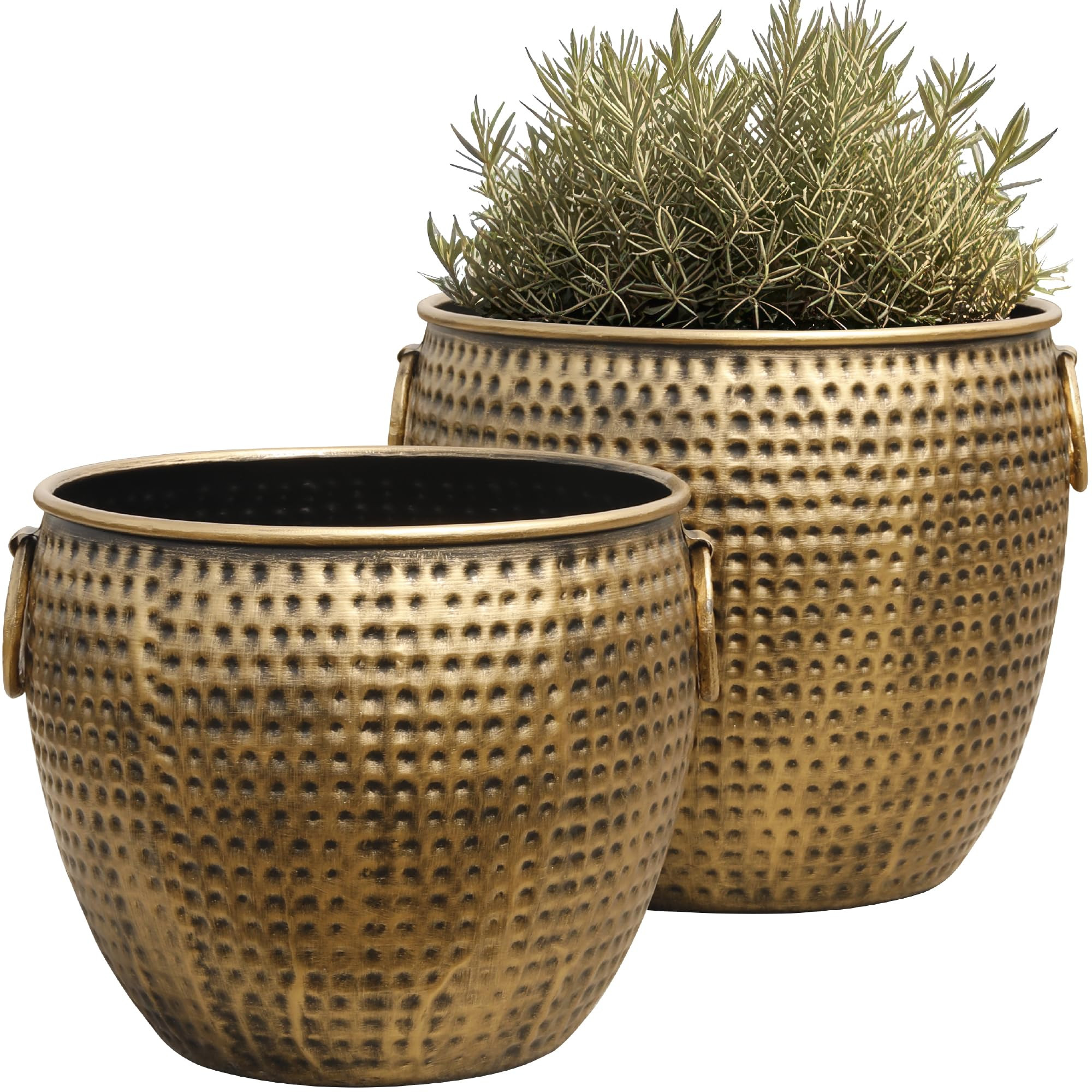 Worth Metal Urn Planters - Aged Gold Iron Round Plant Pot - Hand-Hammered Texture Decorative Flow... | Amazon (US)