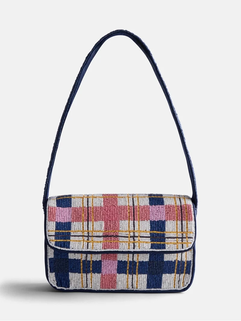 Free Assembly Women's Beaded Plaid Shoulder Bag, Multi | Walmart (US)