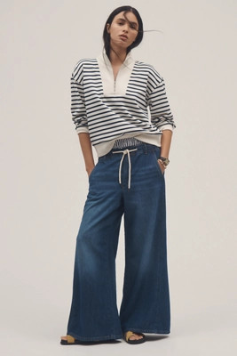 The Adi Mid-Rise Frayed Relaxed Flare Jeans by Pilcro: Pull-On Edition | Anthropologie (US)