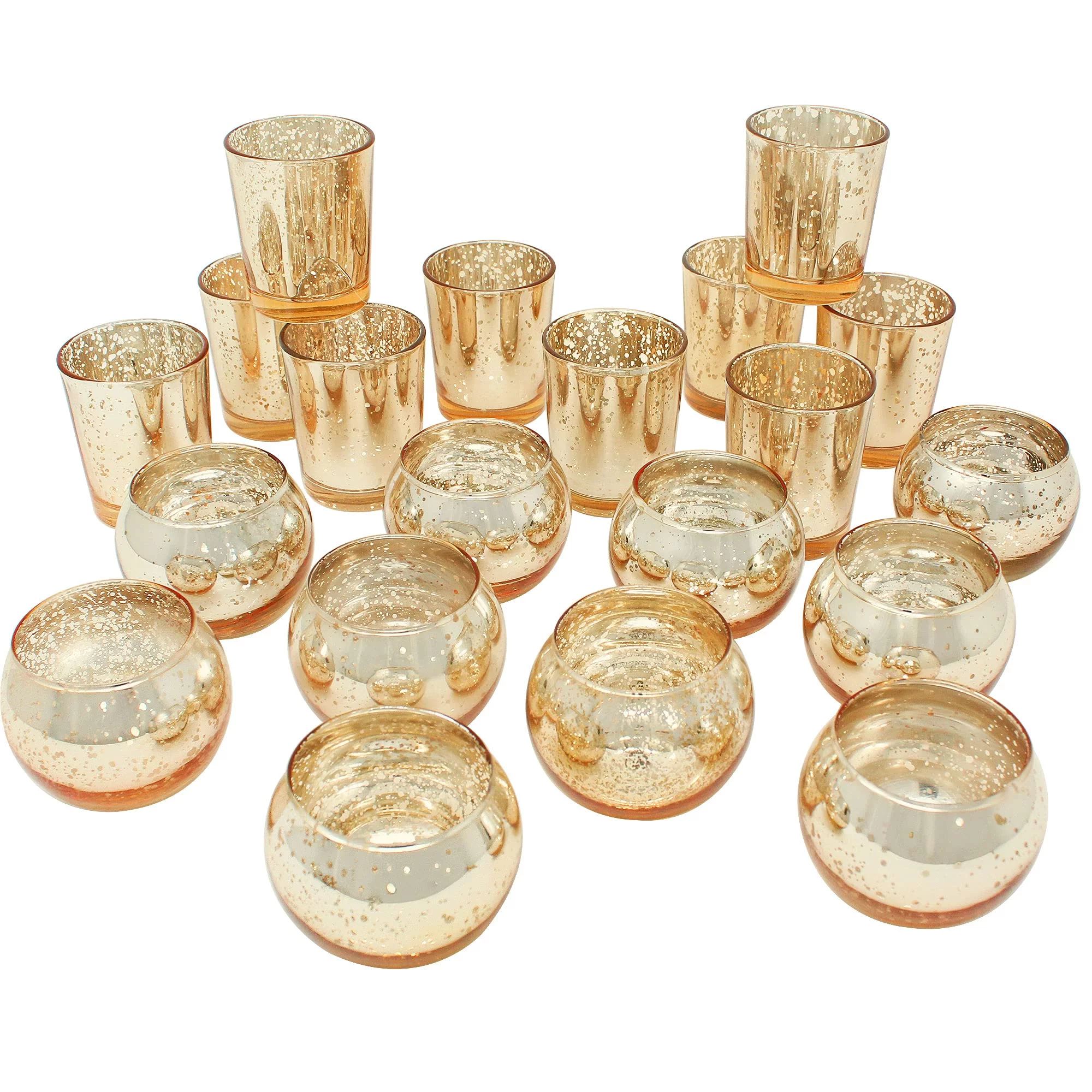 Just Artifacts 24pcs Assorted Gold Mercury Glass Votive Candle Holders (12pc 2-Inch Round, 12pc 2... | Walmart (US)