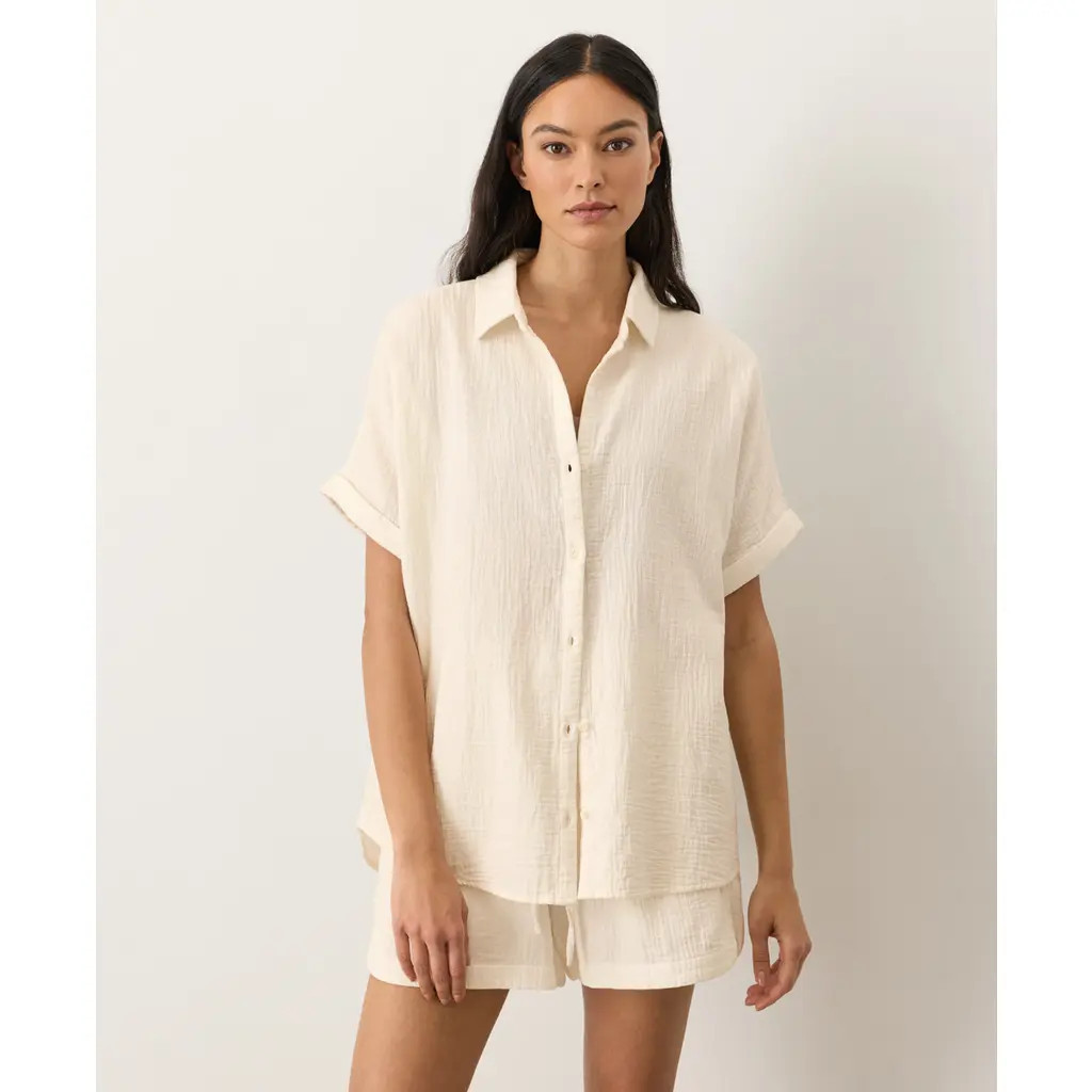 Pact Organic Cotton Coastal Double Gauze Relaxed Shirt in Cream at Nordstrom, Size Small | Nordstrom