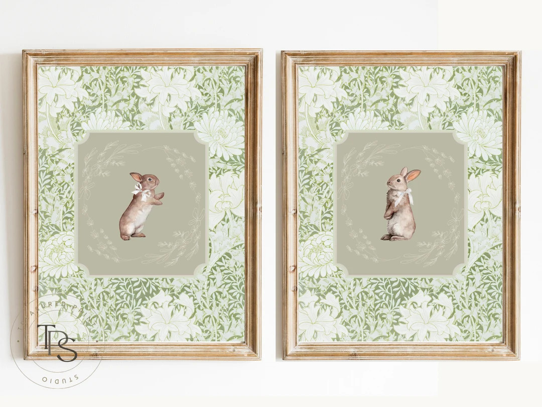 Sage Green Rabbit Vintage Print Nursery Decor Bunny Nursery Art Printable Wall Decor Vintage Wall... | Etsy (CAD)