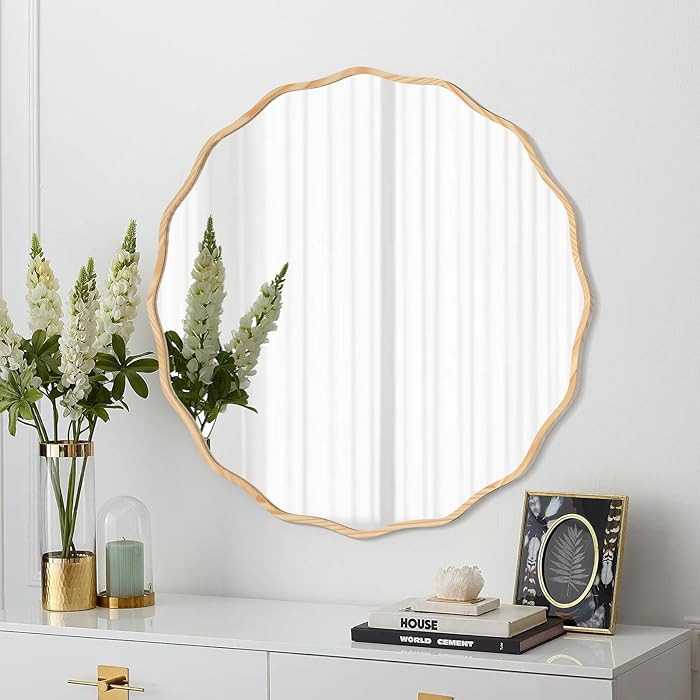 Wavy Round Mirror - 24" Modern Wavy Circle Mirror for Nursery, Bathroom, Bedroom, Living Room, Ho... | Amazon (US)