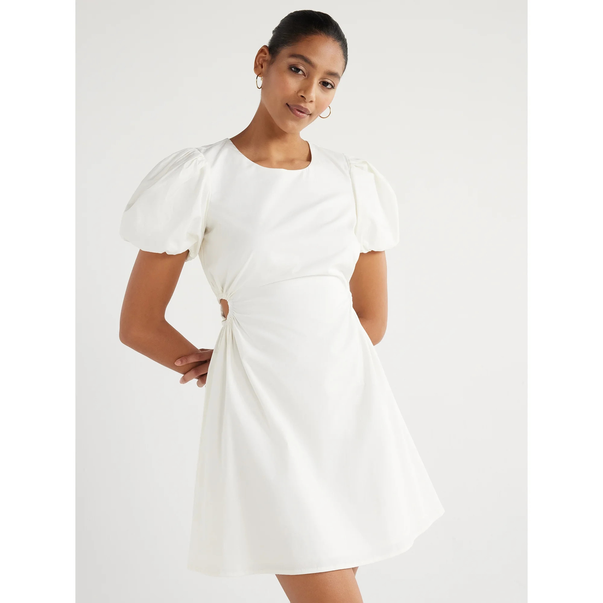 Scoop Women’s Cutout Poplin Dress with Puff Sleeves, Sizes XS-XXL - Walmart.com | Walmart (US)