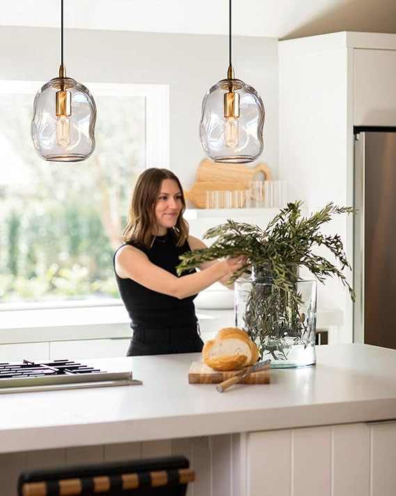 CASAMOTION Pendant Lights Kitchen Island 2 Pack Modern Contemporary Clear Glass Organic Globe Bra... | Amazon (US)