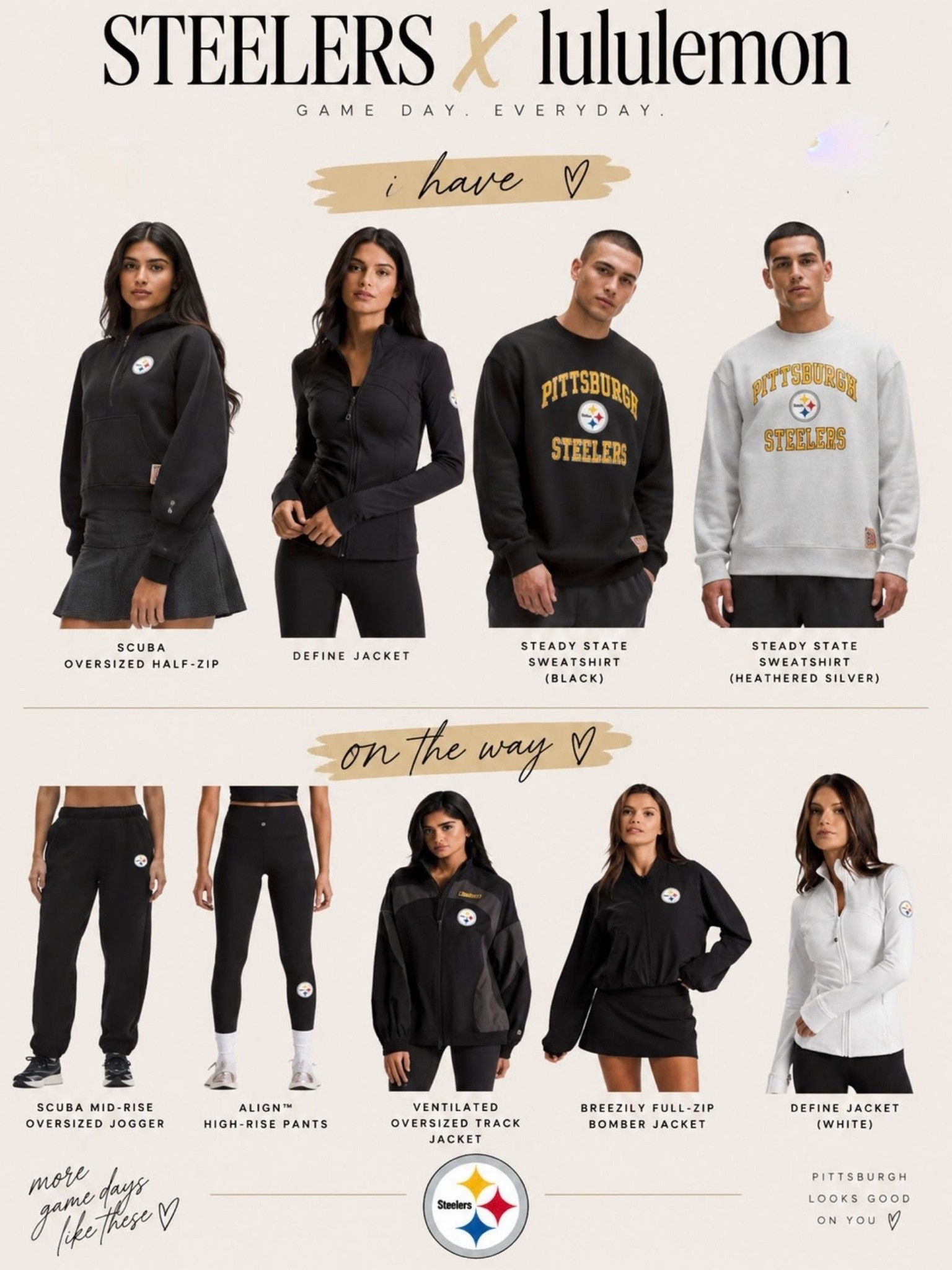 Last year, my game day dream came true when Steelers x lululemon launched… and now the collection is back with even more pieces!🖤💛

I spend so much time at #Steelers games and events, so I absolutely adore having pieces that are comfortable, cute, and still rep the black and gold. I’m linking everything I already have and love, plus the new pieces I ordered!🏈✨